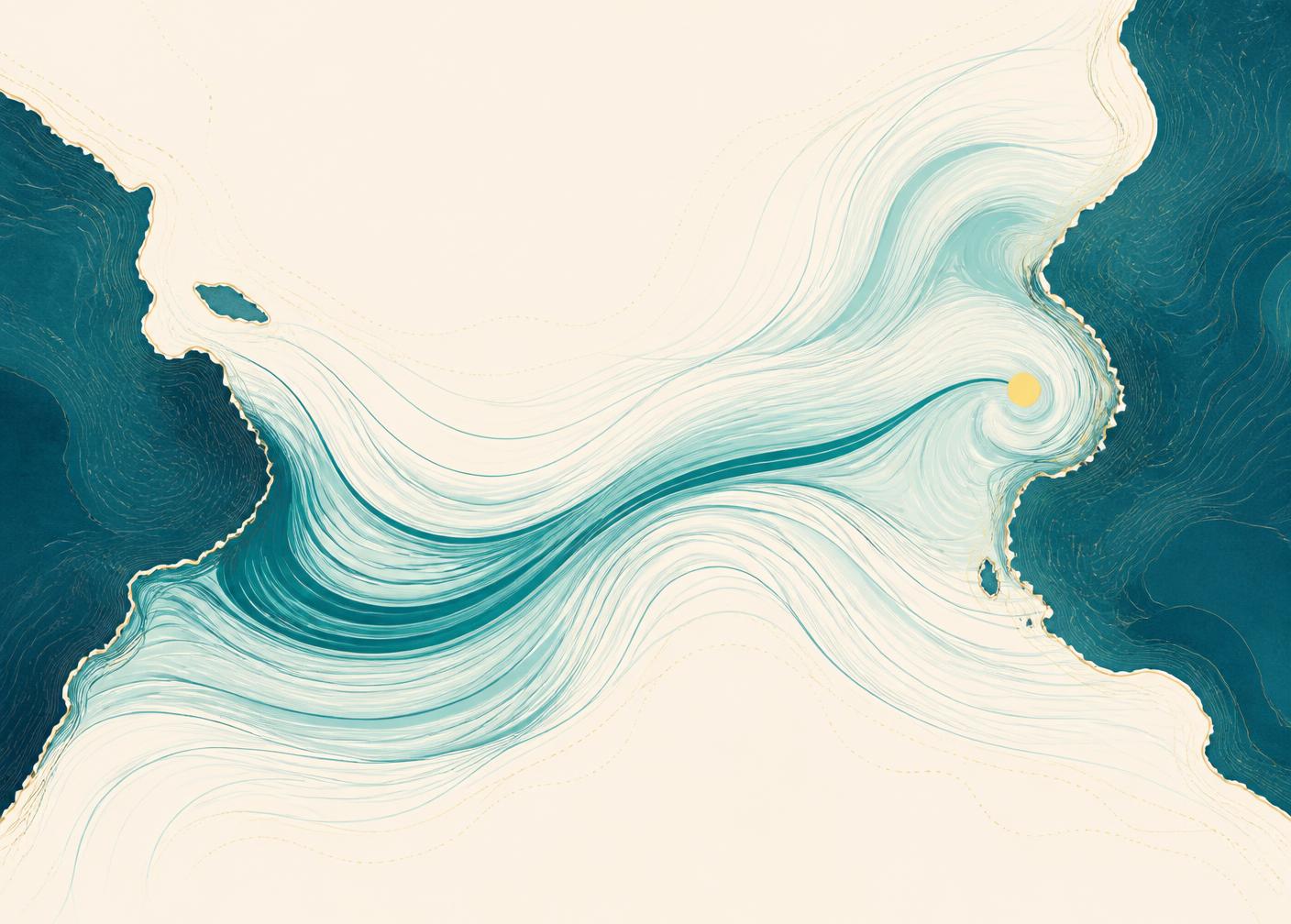 Abstract ocean currents connecting two coastlines